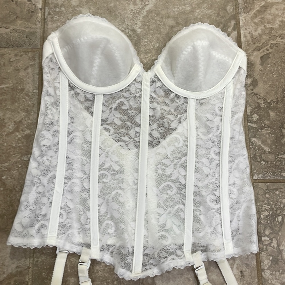 Vintage Carnival Lace Full Coverage Strapless Bustier Sz 34A‎